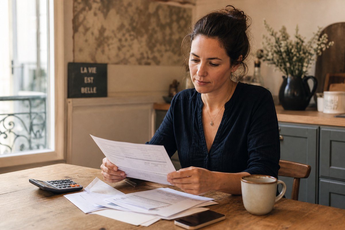 Foyer en France passant en revue ses factures et son budget mensuel